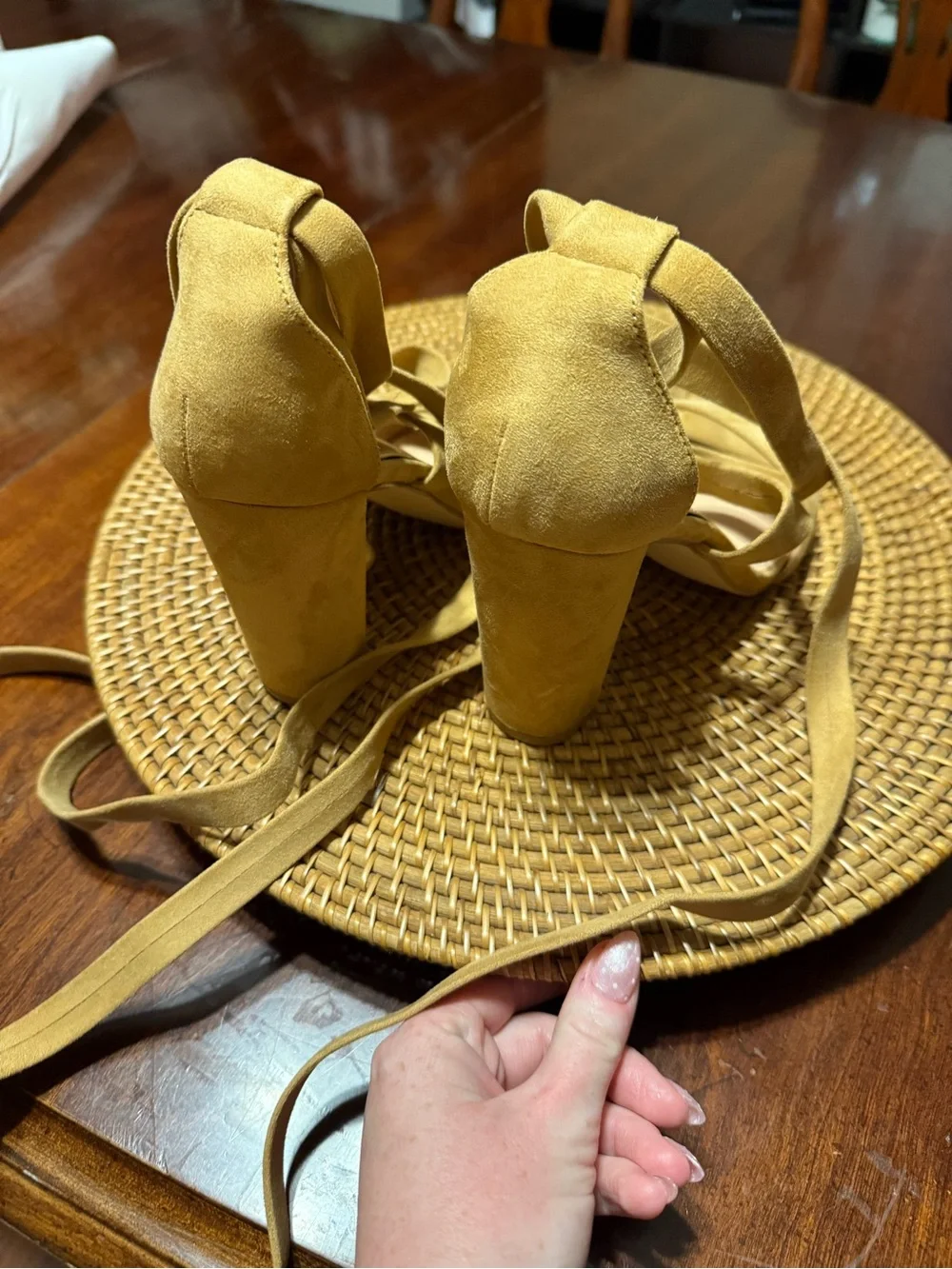 Suede Strappy Lace-Up‎ Sandals in Camel